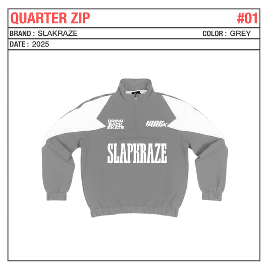 Grey And White Quarter Zip Patchwork Top