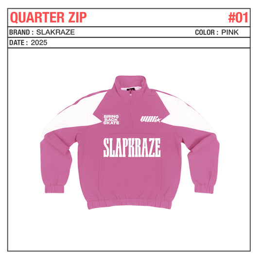 Pink And White Quarter Zip Patchwork Top